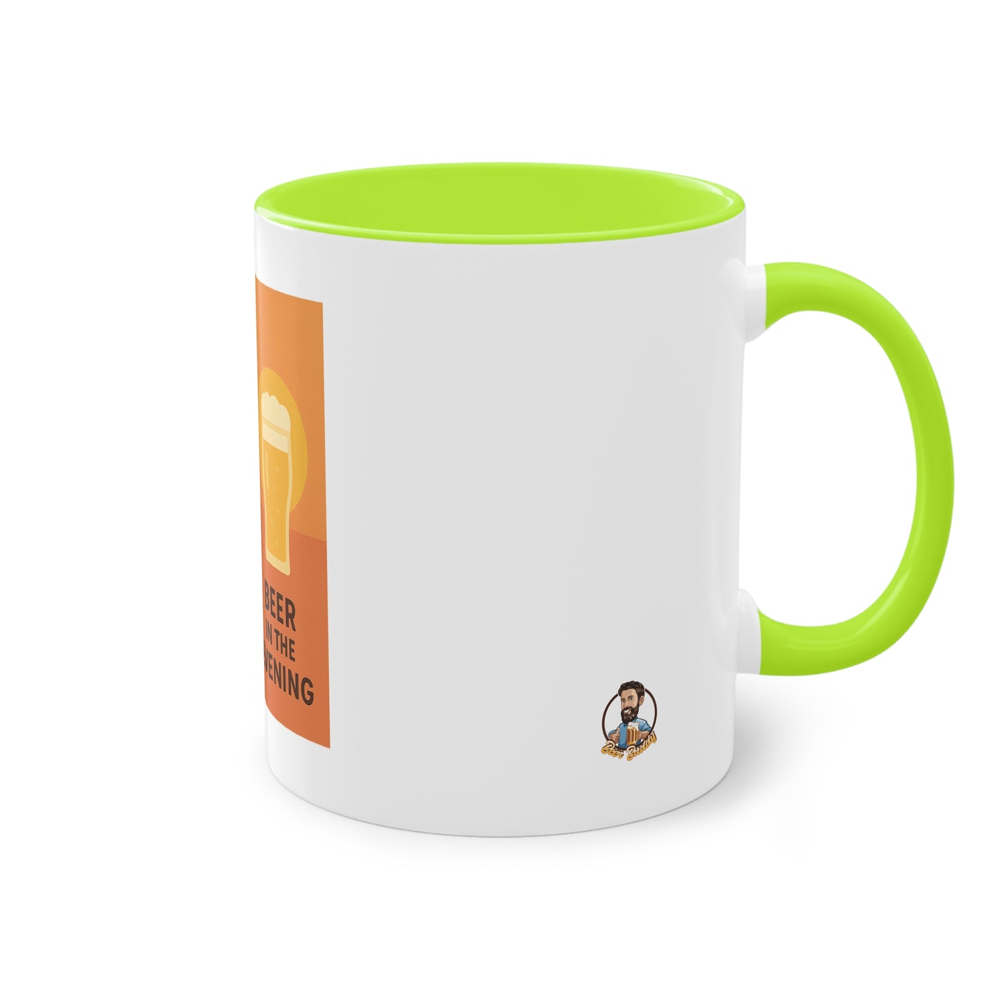 Zweifarbige Kaffeetasse: Morgens Kaffee, abends Bier.