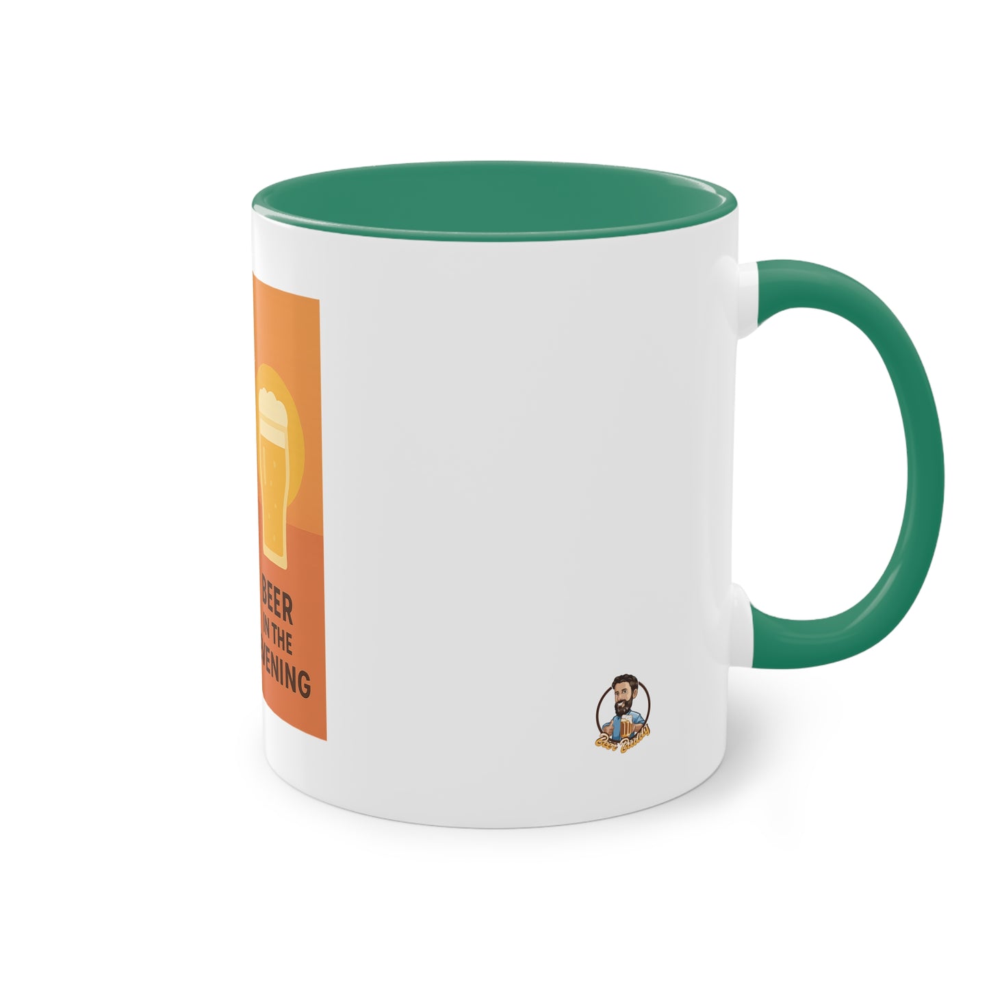Zweifarbige Kaffeetasse: Morgens Kaffee, abends Bier.