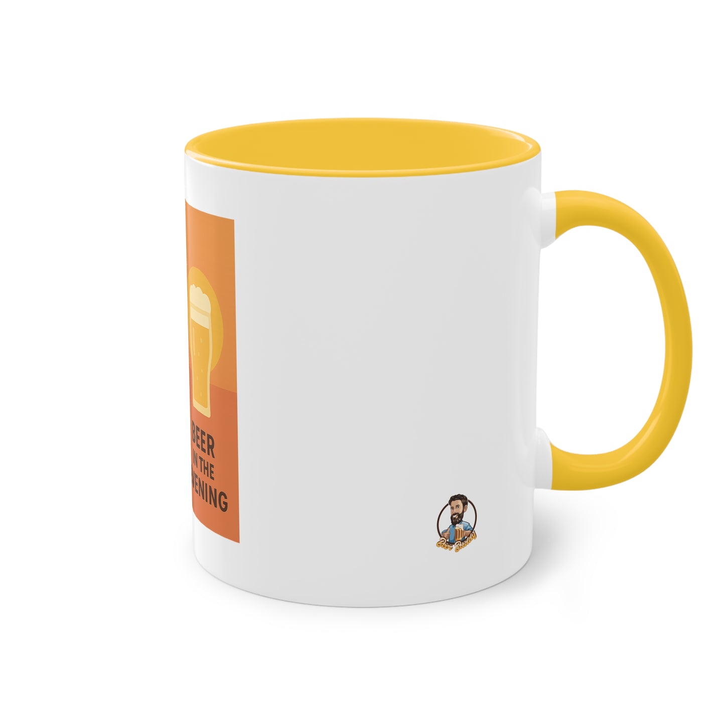 Zweifarbige Kaffeetasse: Morgens Kaffee, abends Bier.