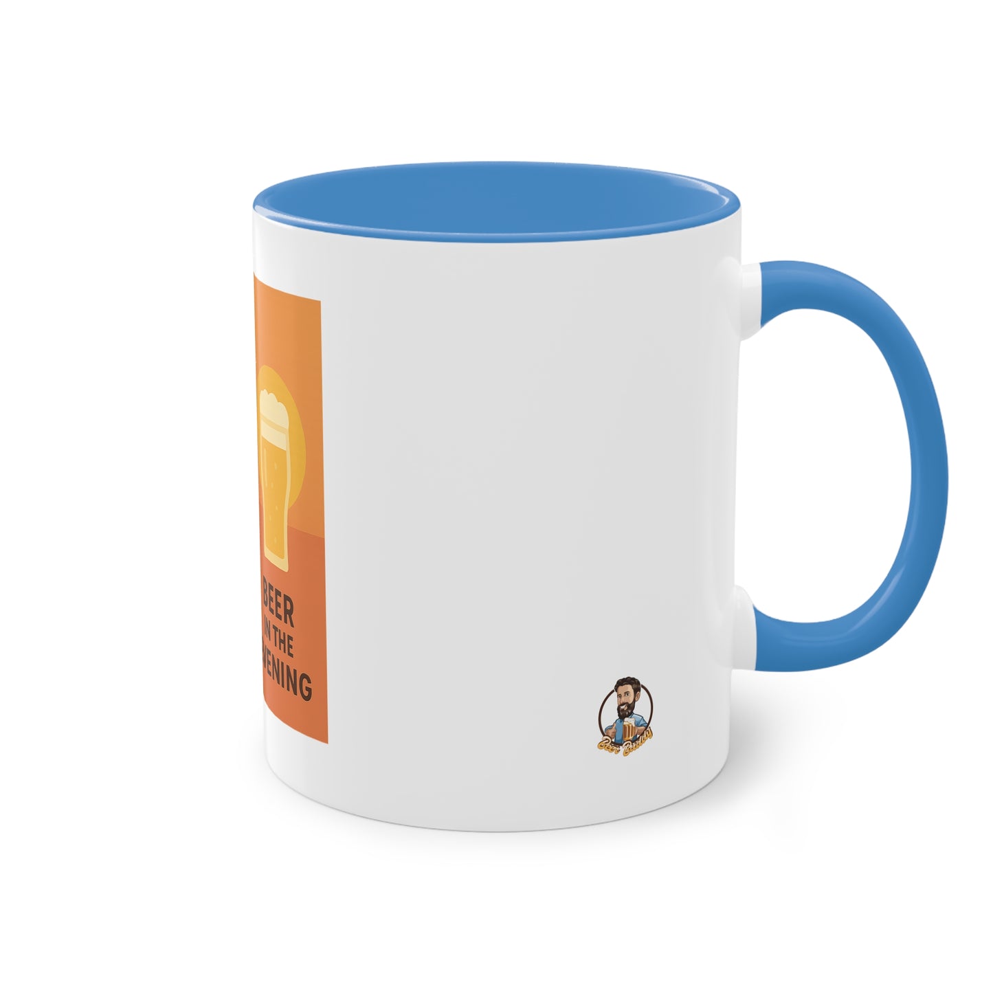 Zweifarbige Kaffeetasse: Morgens Kaffee, abends Bier.