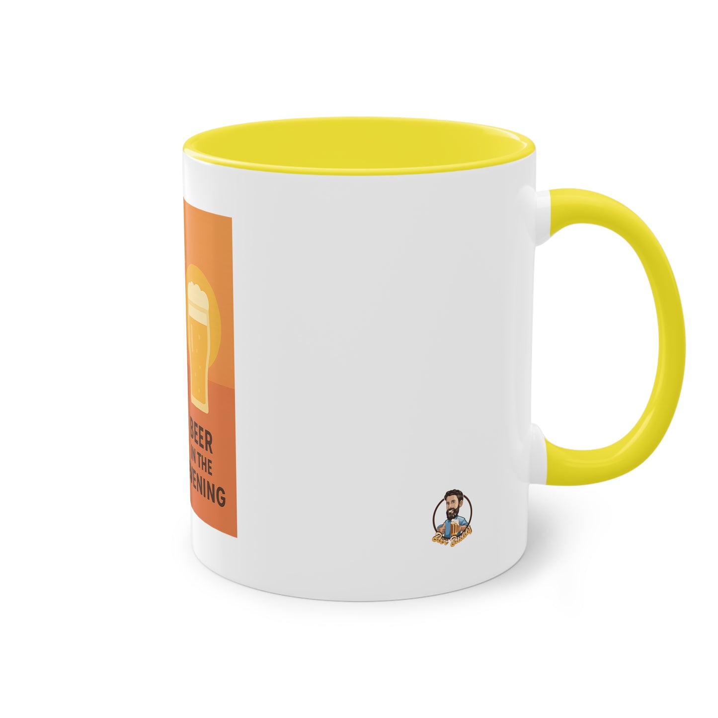 Zweifarbige Kaffeetasse: Morgens Kaffee, abends Bier.