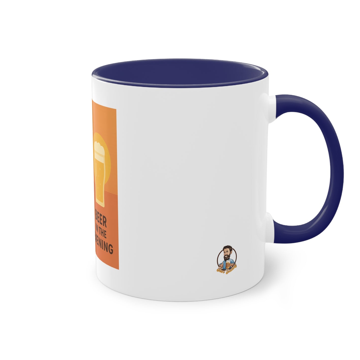 Zweifarbige Kaffeetasse: Morgens Kaffee, abends Bier.