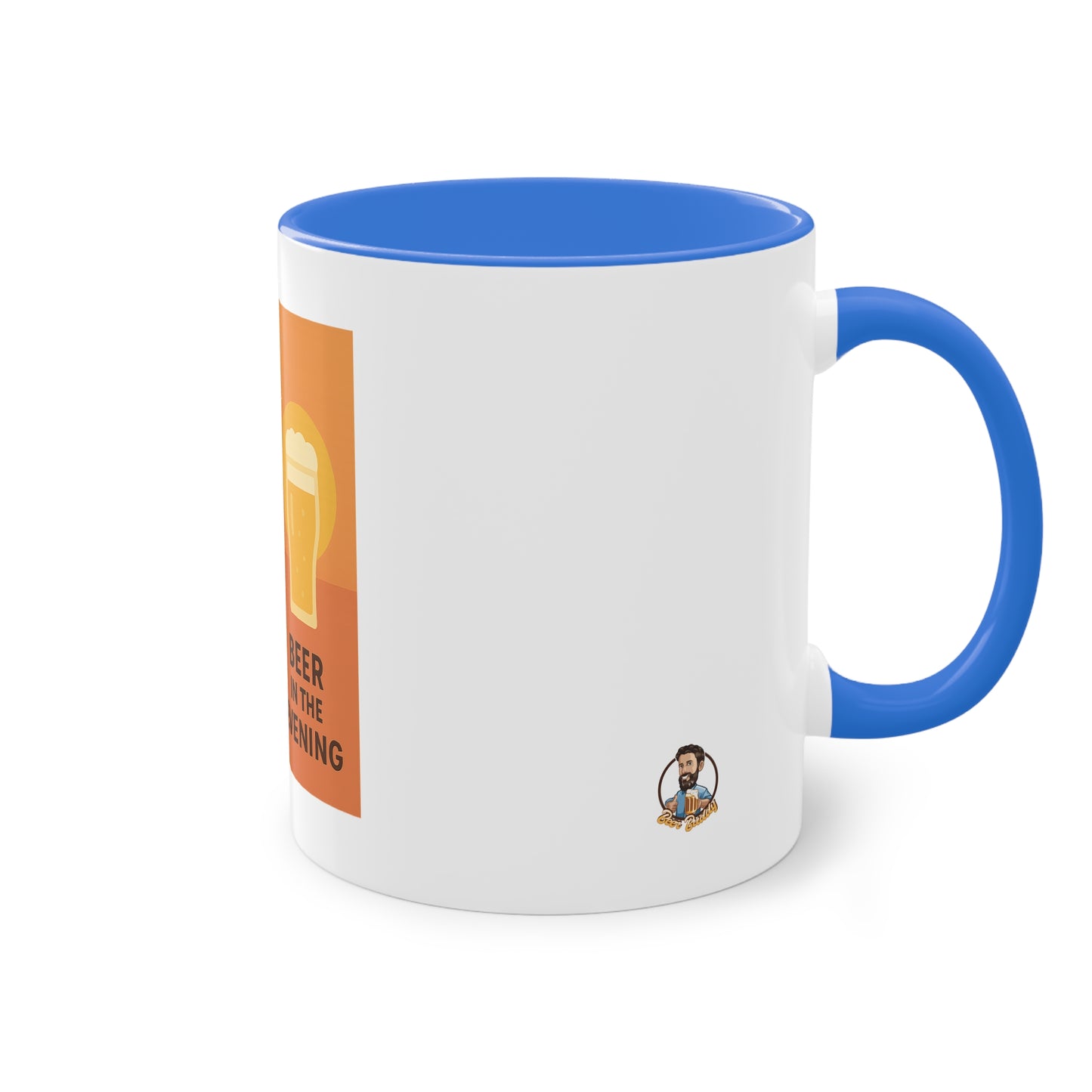 Zweifarbige Kaffeetasse: Morgens Kaffee, abends Bier.