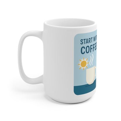 Tasse à café en céramique « Café et bière » - « Commencez par le café, terminez par la bière » 