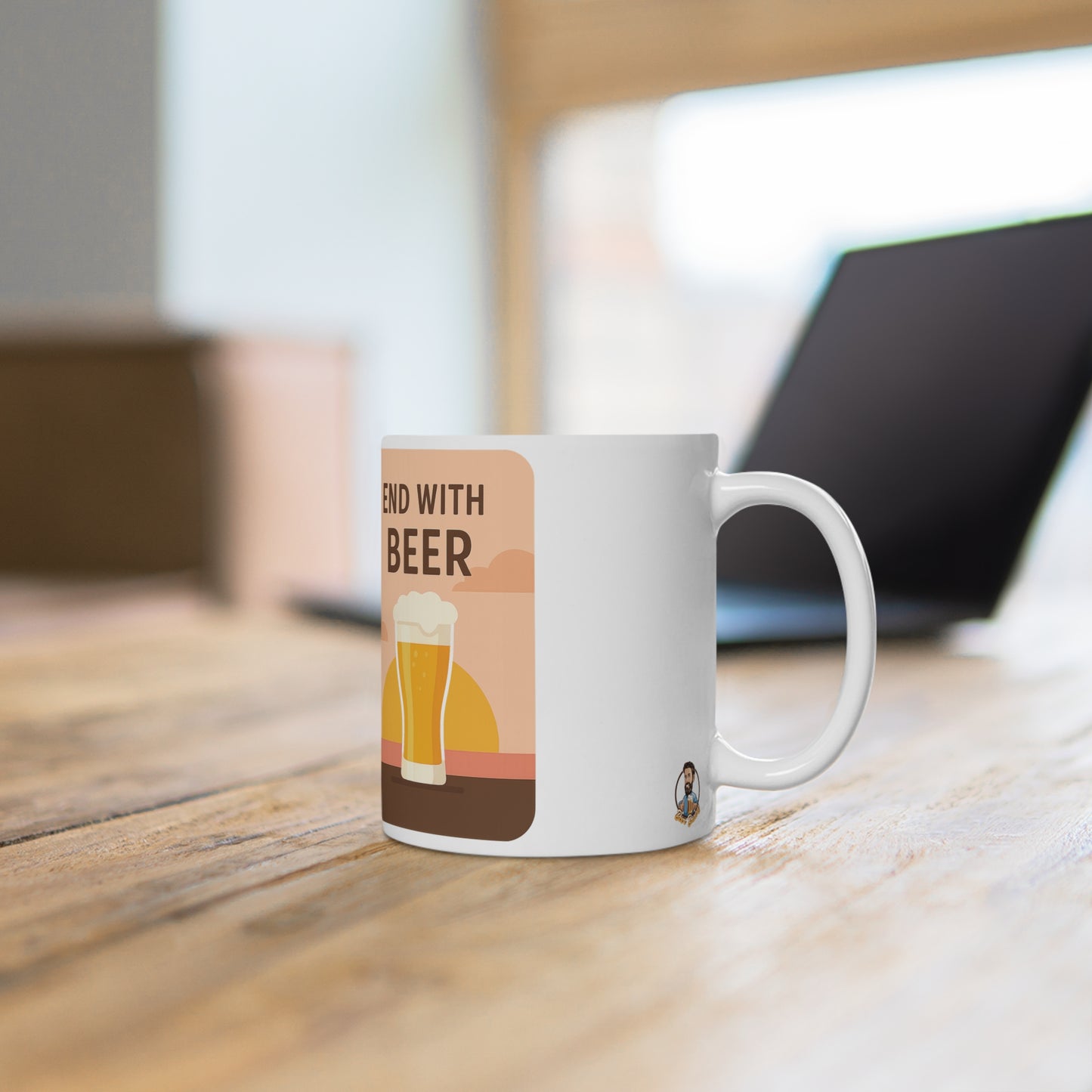 Tasse à café en céramique « Café et bière » - « Commencez par le café, terminez par la bière » 
