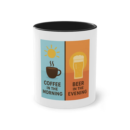 Two-tone coffee cup: Coffee in the morning, beer in the evening.