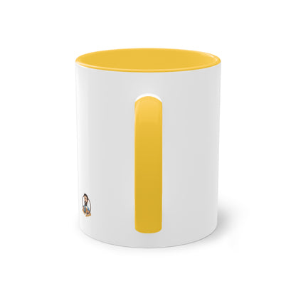 Two-tone coffee cup: Coffee in the morning, beer in the evening.
