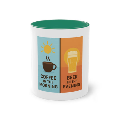 Two-tone coffee cup: Coffee in the morning, beer in the evening.