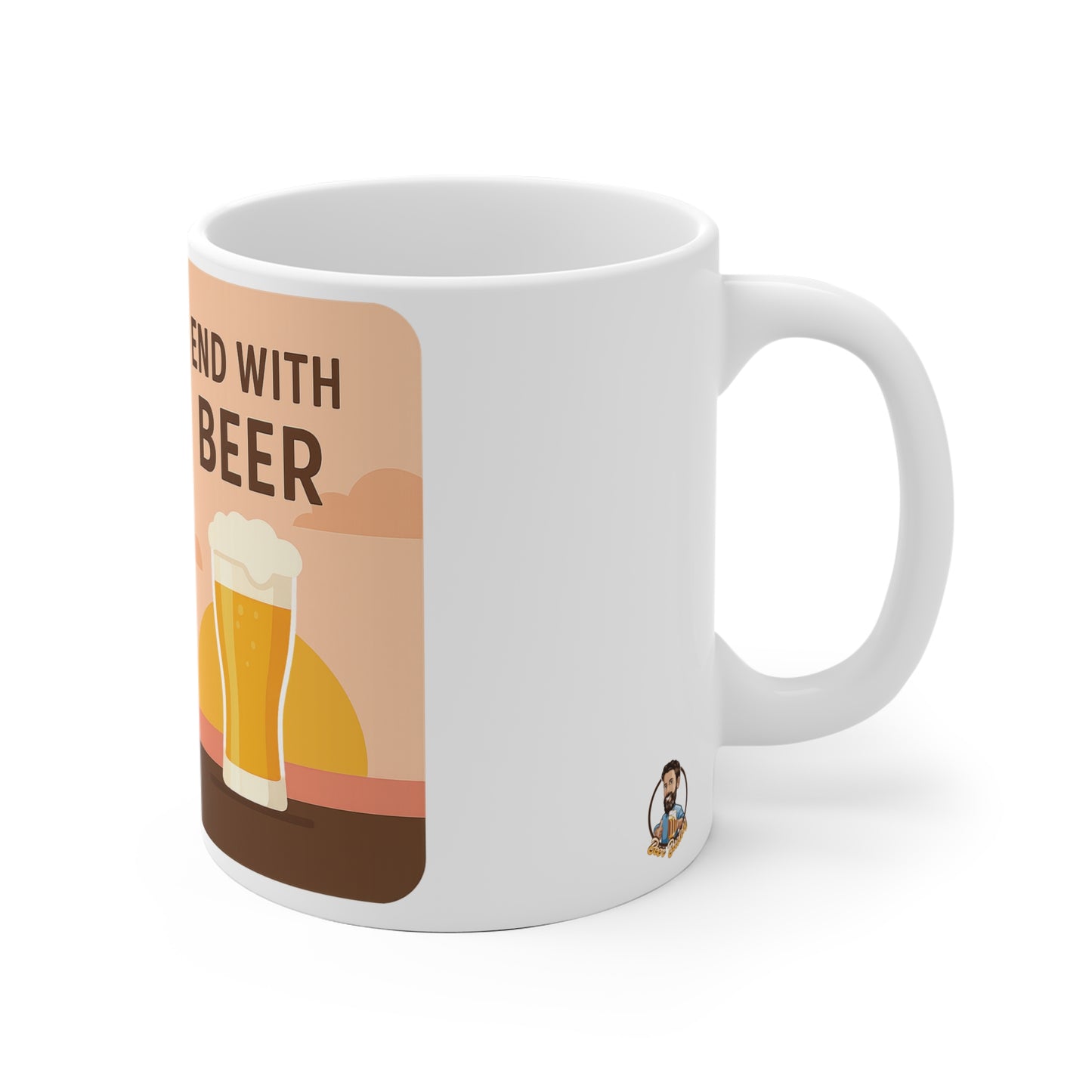 Tasse à café en céramique « Café et bière » - « Commencez par le café, terminez par la bière » 