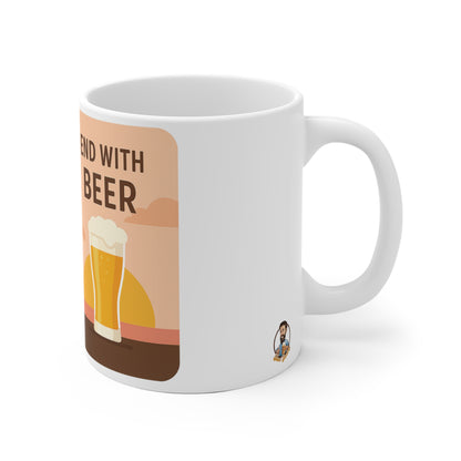 Tasse à café en céramique « Café et bière » - « Commencez par le café, terminez par la bière » 