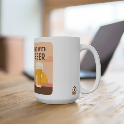 Tasse à café en céramique « Café et bière » - « Commencez par le café, terminez par la bière » 