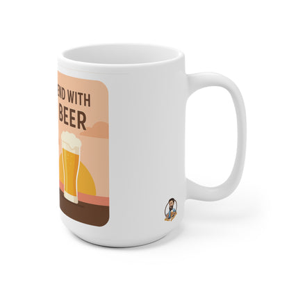 Tasse à café en céramique « Café et bière » - « Commencez par le café, terminez par la bière » 